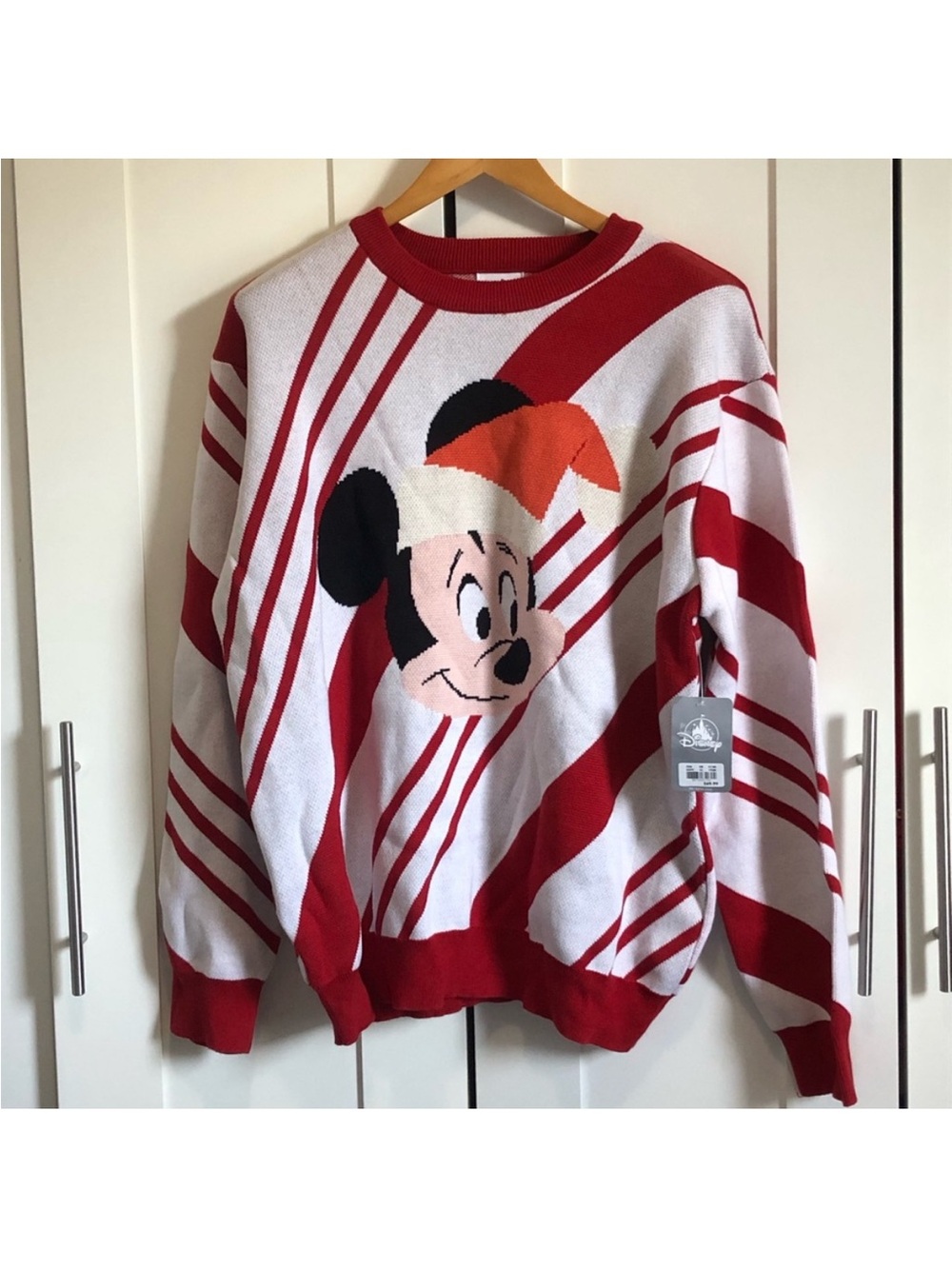 Disney Red & White Mickey Striped Holiday Cardigan